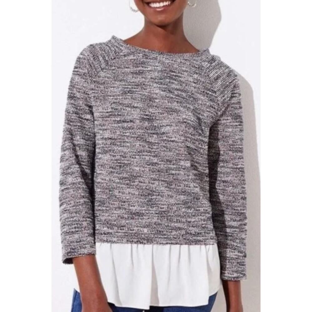LOFT Mixed Media Confetti Tweed Knit Peplum Top Sweater - Size XS